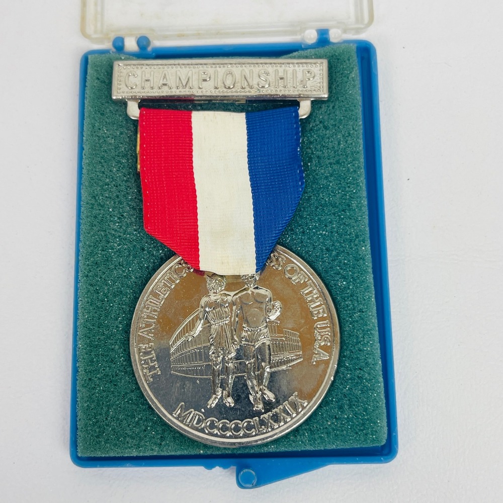 The Athletics Congress of the USA Championship Medal Silver Red White Blue USA